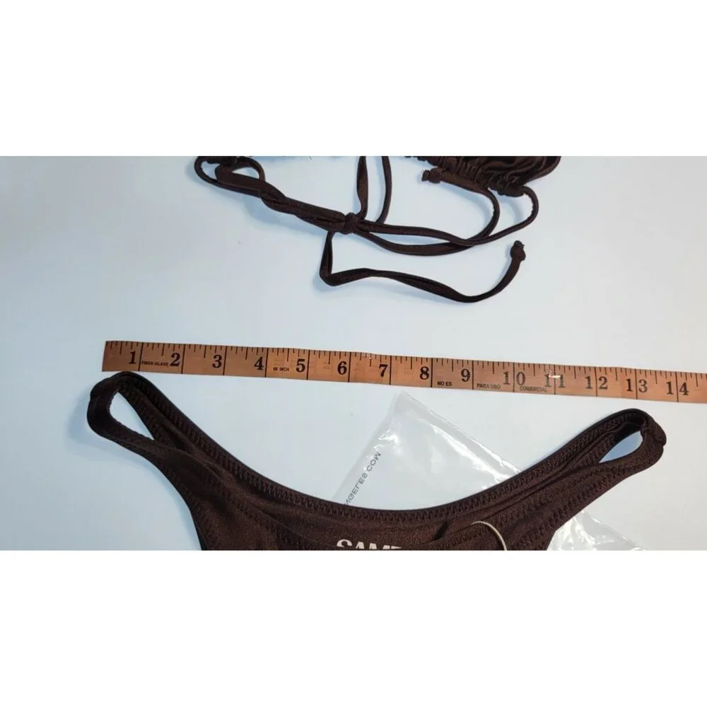 SAME Los Angeles Swim Bikini Set 2Pc Triangke Top L 90s Bottom Medium Brown SZ M - Picture 15 of 16